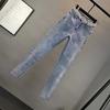 Damshorts Vår Höst Streetwear Pennbyxor Vintage Smala Diamanter Hög Midja Ankellånga Jeans Casual Denimbuxor