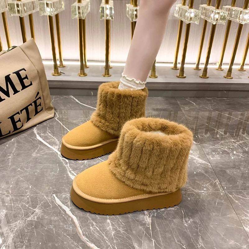 Fashion Thickened Plush Mid-calf Snow Boots for Women Warm Round Parker Winter Fashion Casual Snow Boots