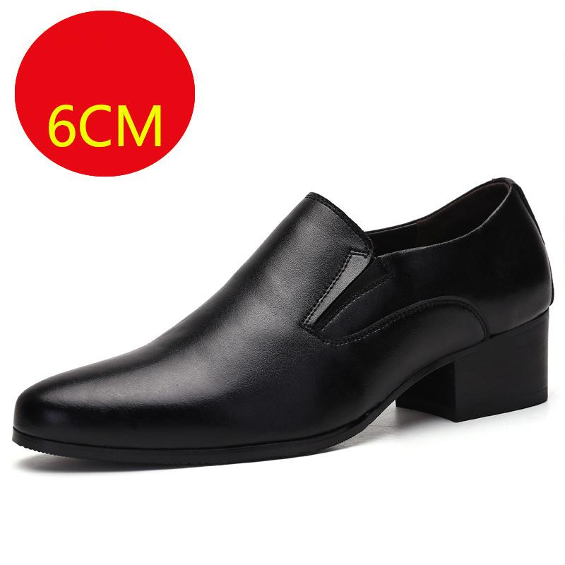 Zapatos para Hombre de Cuero 100% Genuino para Aumentar la Altura 6cm Moda Negocios Fiesta Zapatos Marca Calzado Masculino Negro Puro