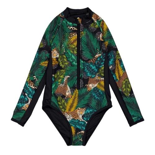 Biba Girls Animal Print Long-Sleeved Rash Guard Swimsuit