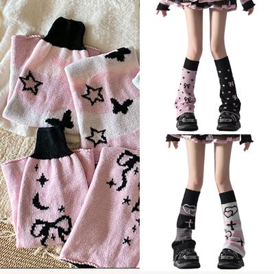 Aesthetic Knitted Leg Warmers Butterfly Bows Pattern Reversible Foot Covers Flared Long Socks Streetwear for Teen Girl's