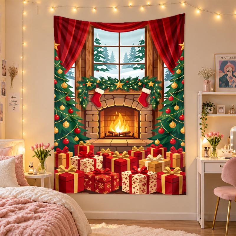 Weihnachtlich bedruckter Wandteppich für Schlafzimmer Wohnzimmer Wanddekoration Feiertagsgeschenk