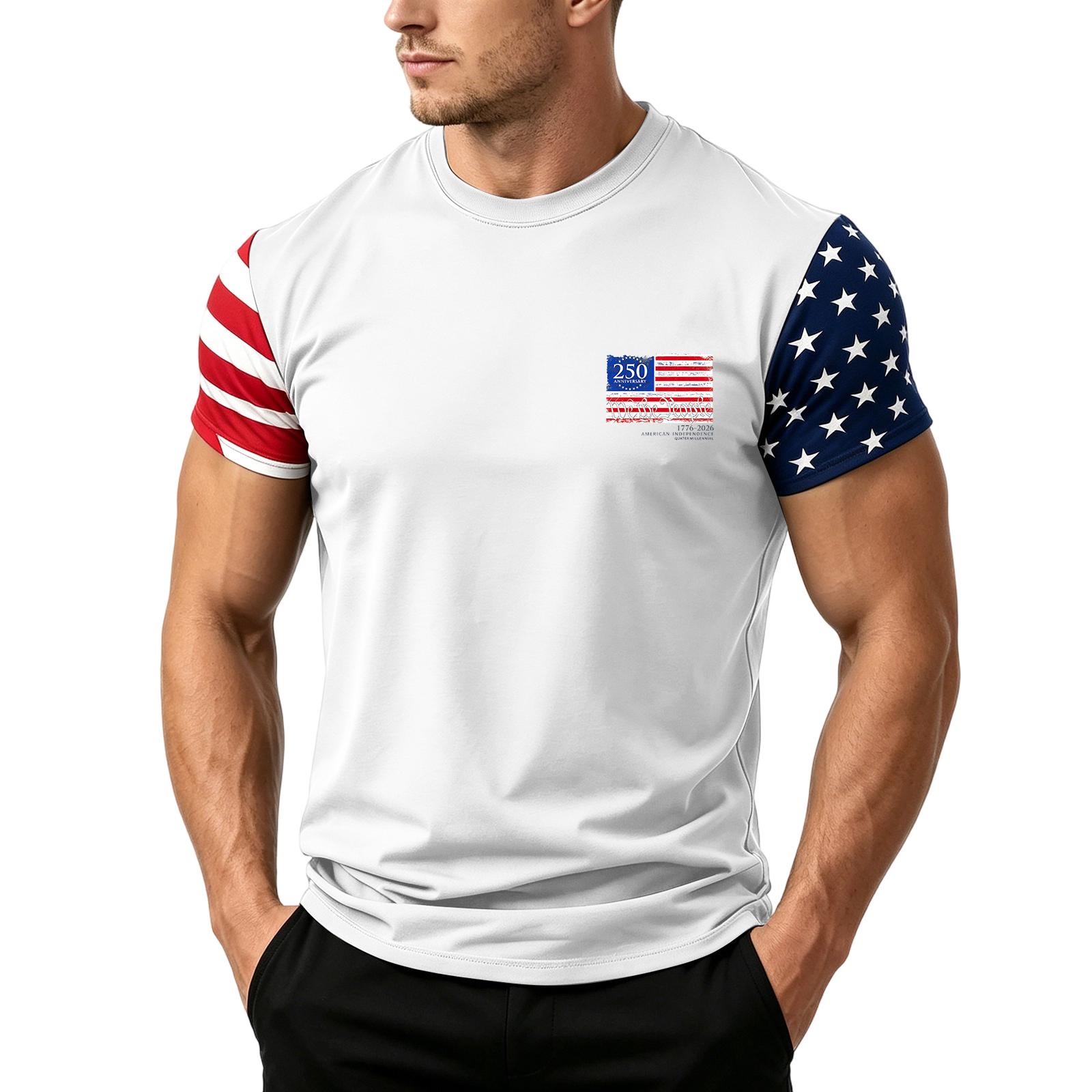 

Men s Independence Day Flag Print Short Sleeve T-Shirt, Loose Casual Daily Summer Tops L білий