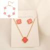 Elegant Titanium Steel Four Leaf Clover Necklace Earring Bracelet Set Women - Gold Black White Green Blue Red Pink
