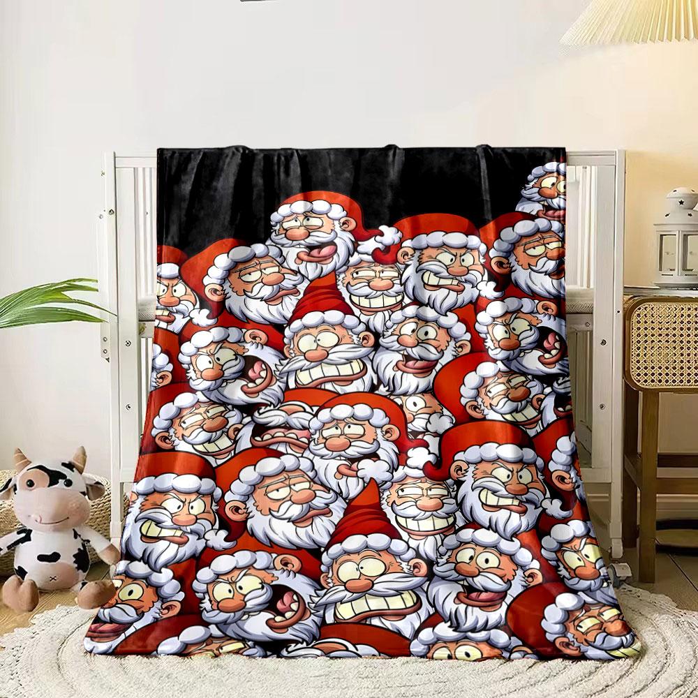 Cartoon Santa Crowded Pattern Blanket Bedroom Blanket for Livingroom Couch Lunch Break Soft Throw for Friend's Festival Gift