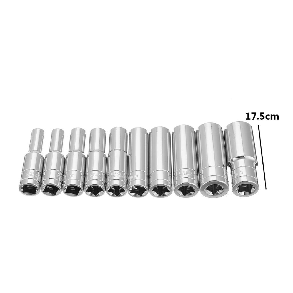 1/2 Inches Chrome Vanadium Deep Sockets Set 8-24mm Drive Impact Socket Set Wrench Adapter Drive Socket Converter Reducer 10Pcs