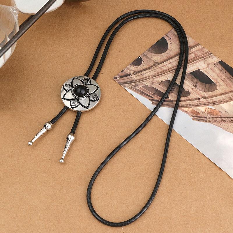 Turquoise Cowboy Bolo Tie Wax Rope Necklace for Men and Women