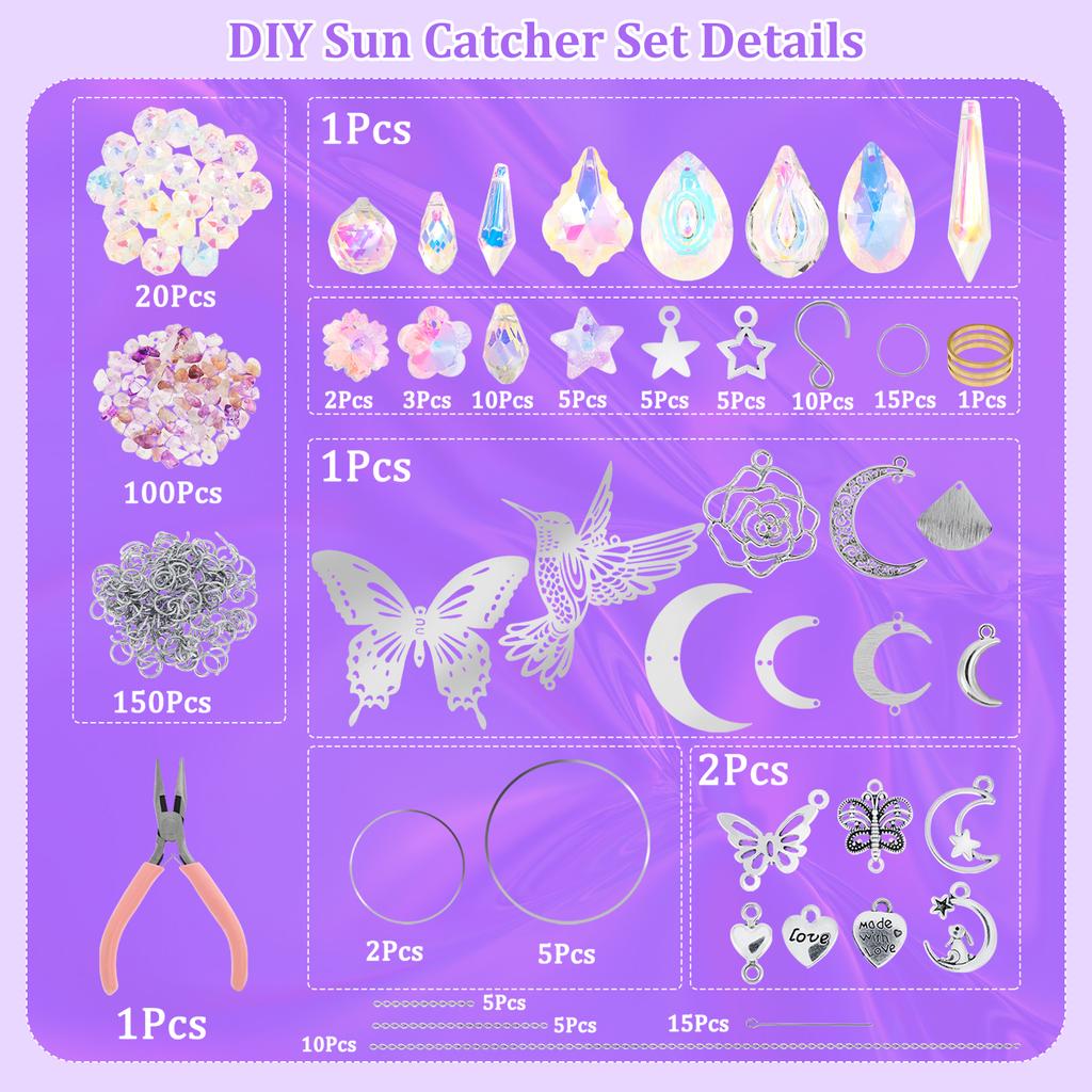 400 Pcs Sun Catchers Making Supplies Kit Hanging Prism Sun Catcher Home Decor DIY Suncatchers for Wedding Garden Christmas Decor