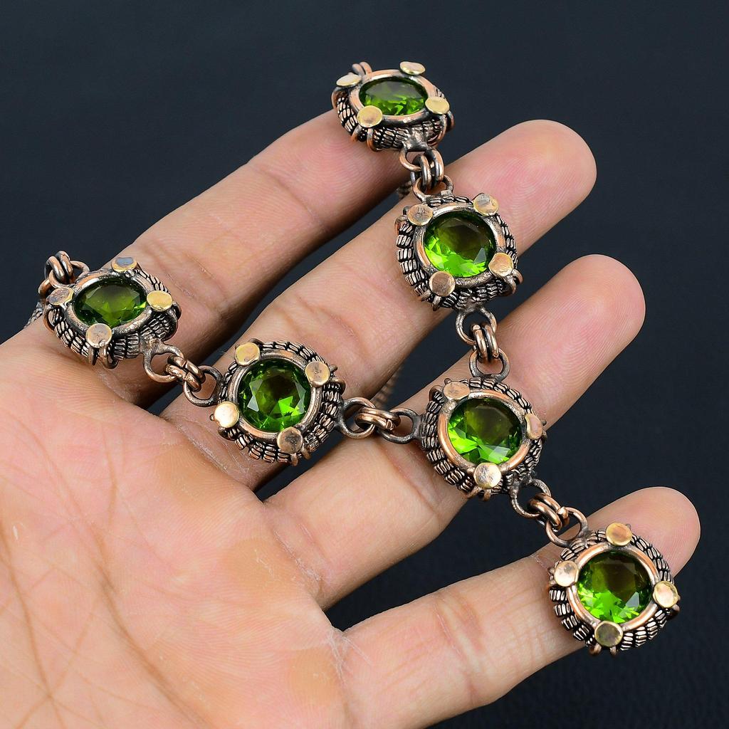 Peridot Handmade Gemstone Necklace, 999 Copper Wire Wrapped Necklace Antique Jewelry, For Engagement Gift