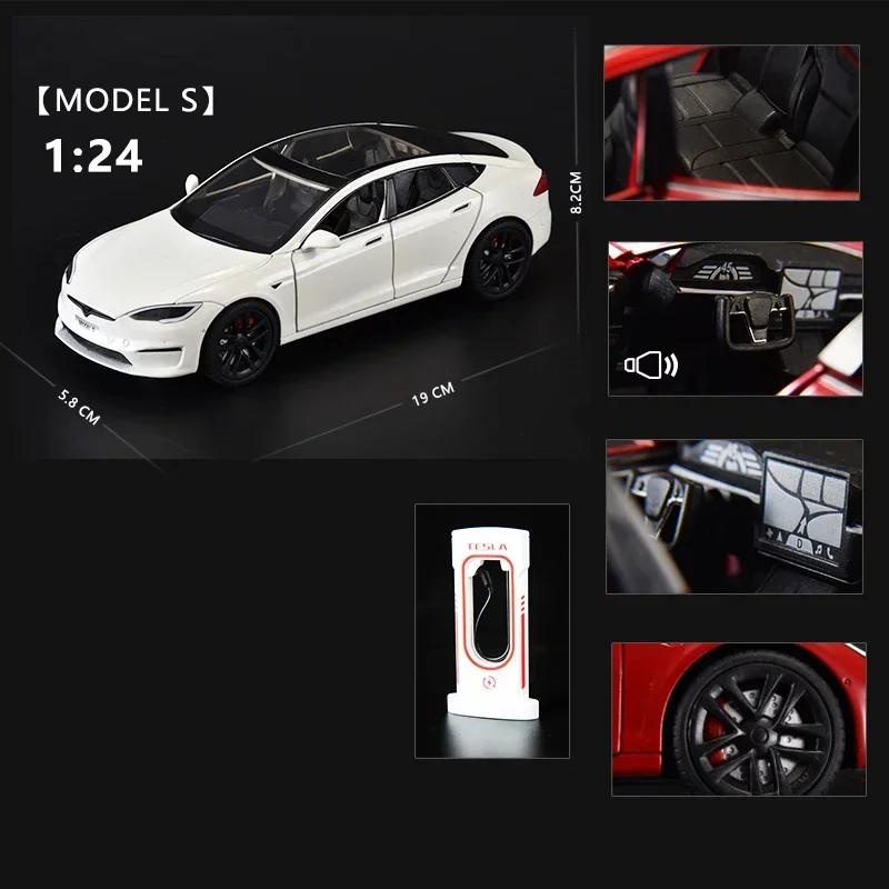 1/24 Tesla modelin S alaşım Metal pres döküm Model araba minyatürleri simülasyon ses ve hafif araç hediyeler için erkek