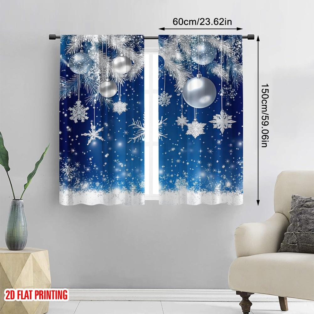 2D flat printing 2pcs Curtains blue Christmas (8) 100% Polyester Fabric Without Electricity Family Party for Indoor Celebrations