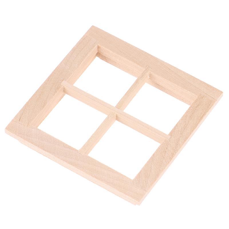 Wooden Traditional 4-Pane Window Frame 1:12 Scale Dollhouse Diy Accessory
