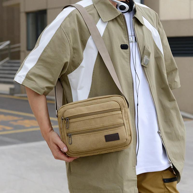 WTEMPO Retro Simple Couple Canvas Commuting Bags Casual Versatile Multi-layered Crossbody Bags Wear-resistant Zipper Single-shoulder Bags