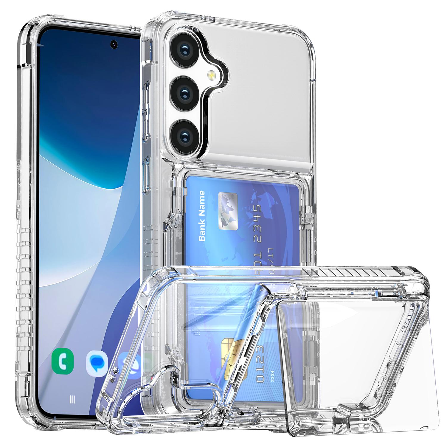 

For Samsung Galaxy S25 Clear Case PC+TPU Phone Cover Card Holder Kickstand A