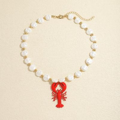 Fashion Irregular Shape Pearl Lobster Adjustable Imitation Pearl Clavicle Exquisite Lobster Pendant Clothing Accessories