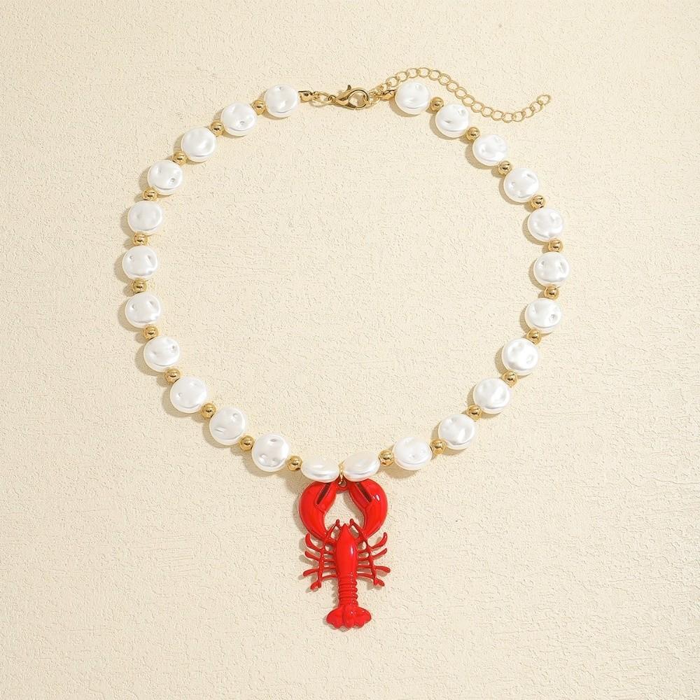 Adjustable Pearl Lobster Necklace Exquisite Lobster Pendant Necklace Clavicle Necklace  Summer