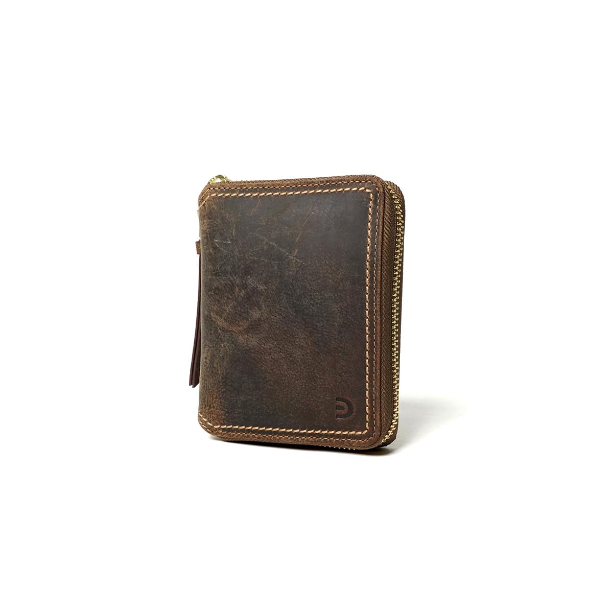 

Compact Half Wallet Kudu Leather Unisex Round Zipper [Baggy Port] Men s Women s ZKM-904 (Camel) верблюд