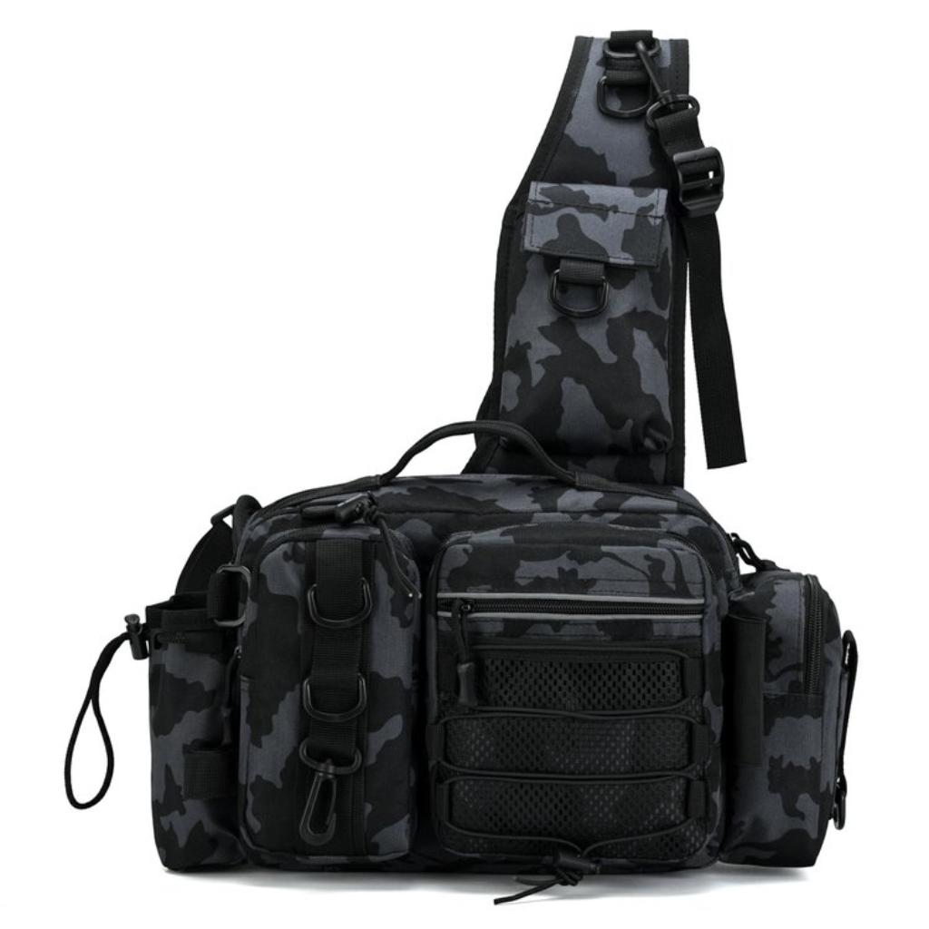Crossbody Bag Unisex Nylon Multi Pocket Adjustable Strap Outdoor Fishing Travel