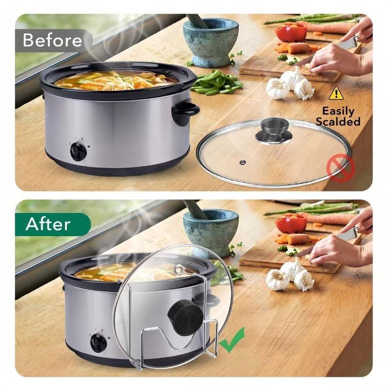 Kitchen Pot Lid Holder Stainless Steel Pan Cover Rack Pot Side Stand Modern Lid Rest Organizer Space Saving Kitchen Accessories