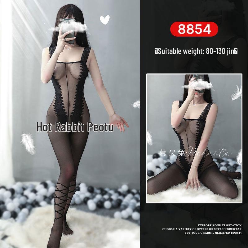 Seductive Rabbit Silk Bondage Lingerie Set: Open Crotch, Tearable Bodysuit with Garter and Stockings