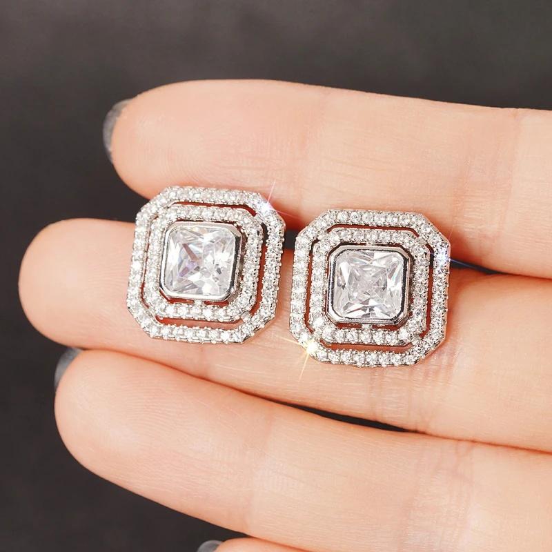 

Huitan Simple Stylish Stud Earrings with Shiny Cubic Zirconia Fashion Versatile Sparkling Accessories All-matching Daily Zircon