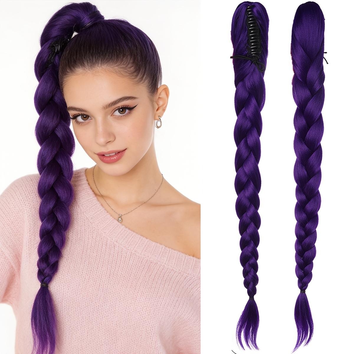 Clip de maintien synthétique perruque queue de cheval violette extension queue de cheval femme queues de cheval tressées torsadées beige