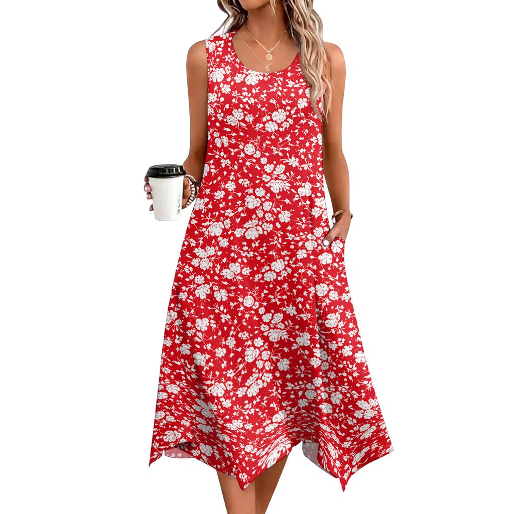 Dámské ležérní šaty na léto Tílkové šaty Volné plážové šaty s kapsami Rozšířené midi letní šaty