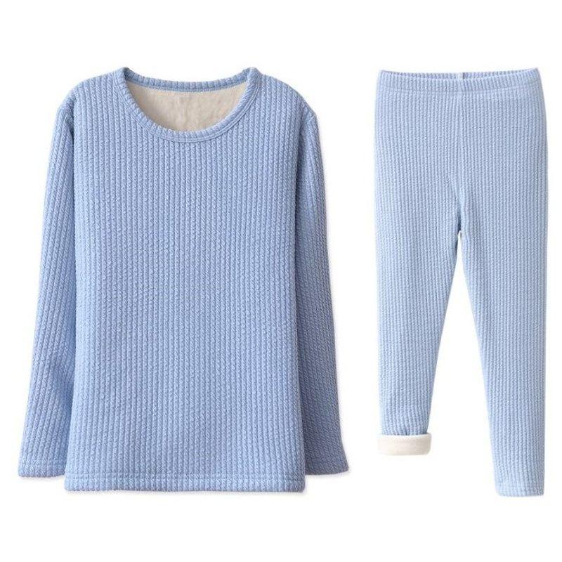 Children's Underwear Suit Medium and Large Baby Boys' Girl Pajamas Fall and Winter Warm Long Johns Top & Bottom Fleece Lined Padded Warm Keeping