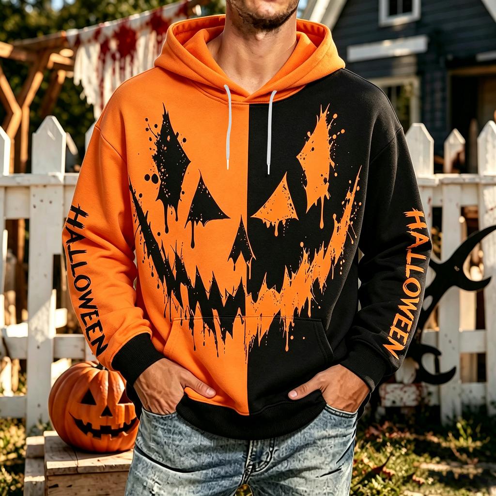Men's Halloween Hoodie with Pockets Casual Sporty Comfortable Pullover Sweatshirt