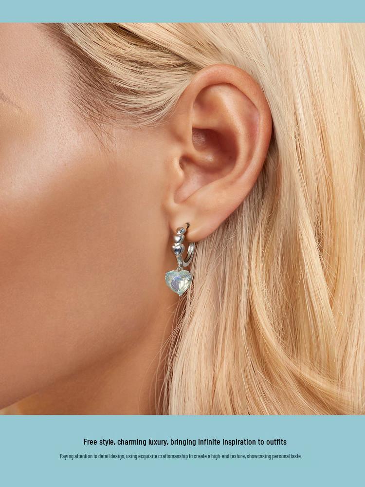Avle Heart-Shaped Blue-Green Zircon Earrings In S925 Sterling Silver for Women