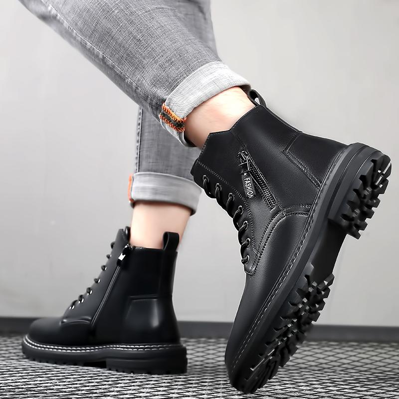 Mode Herbst- und Winter Herren High-Top Lederschuhe Bequem und warm Täglich Büro-Outdoor Freizeit Walking Trendige Herrenstiefel