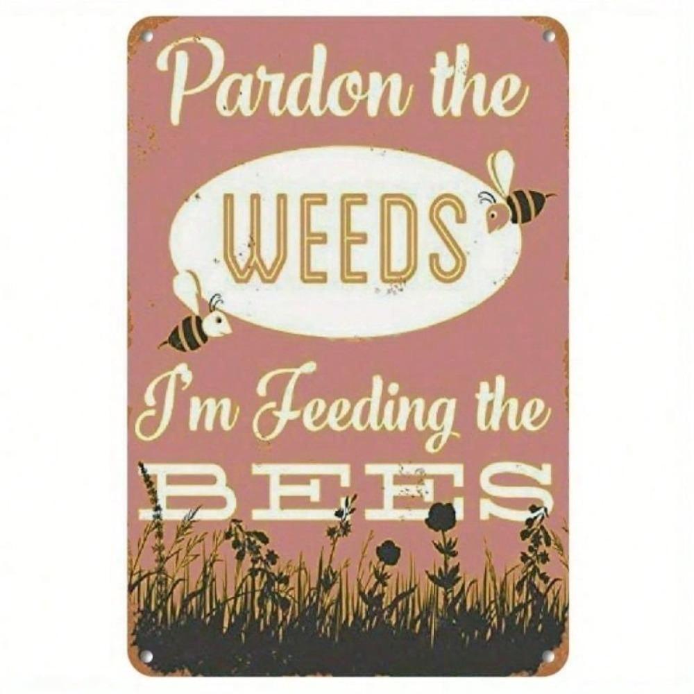 Vintage Metal Bee Wall Art Sign "Feeding The Bees" Rustic Farmhouse Decor