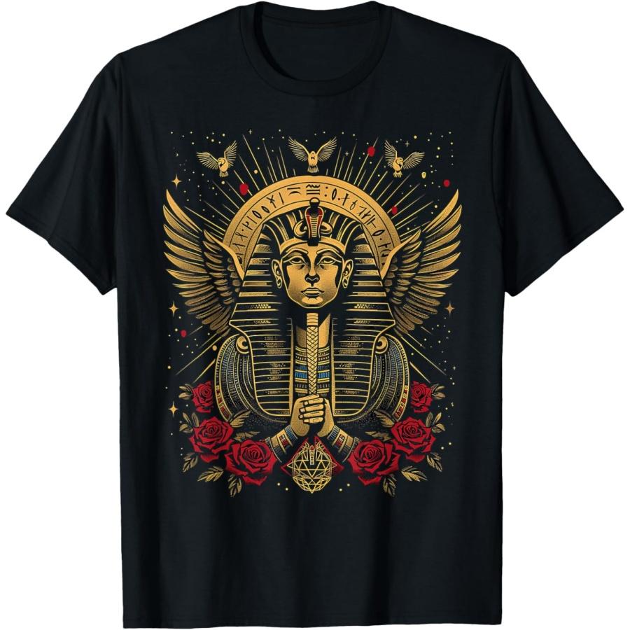 

egypt ancient pharaoh with roses jackal tut sphinx egyptian T-Shirt(2) XXXXXL чорний
