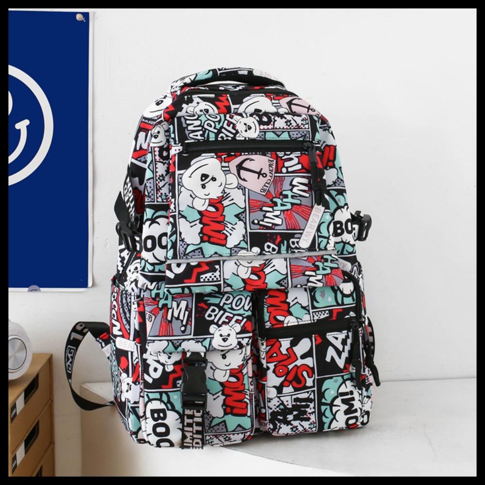 New casual backpack fashion graffiti large-capacity bag female couple high school junior high school primary school schoolbag