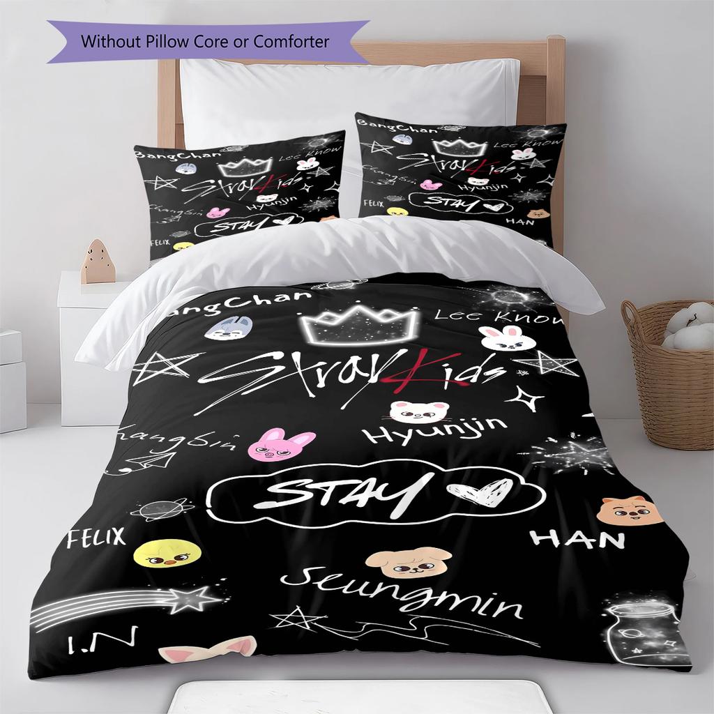 Literie à motif SKZ, Ensemble couette Housse de couette Taie d'oreiller Cadeau d'anniversaire pour la maison (1 housse de couette + 2 taies d'oreiller, sans garniture.)