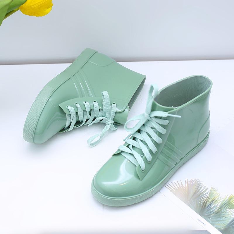 

Rain shoes female adult short tube fashion lace-up jelly water shoes low top non-slip rain boots low tube female rubber shoes student waterproof 35