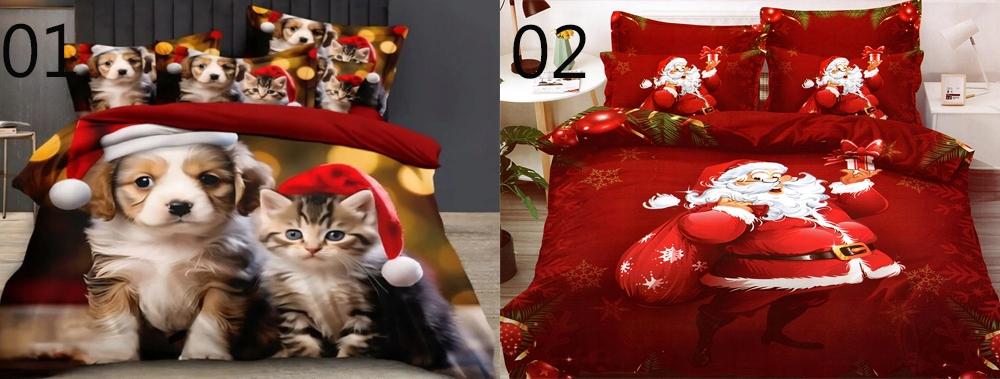 Christmas bedding 3D realistic pattern 160x200 + 2 pillowcases, cat, dog