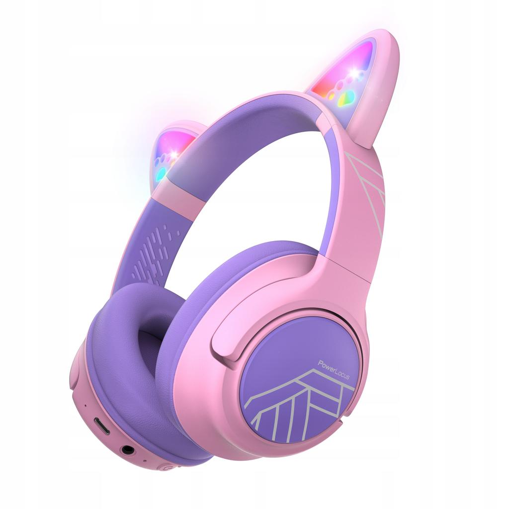 PowerLocus Bobo CAT Wireless LED AUX Headphones for Kids