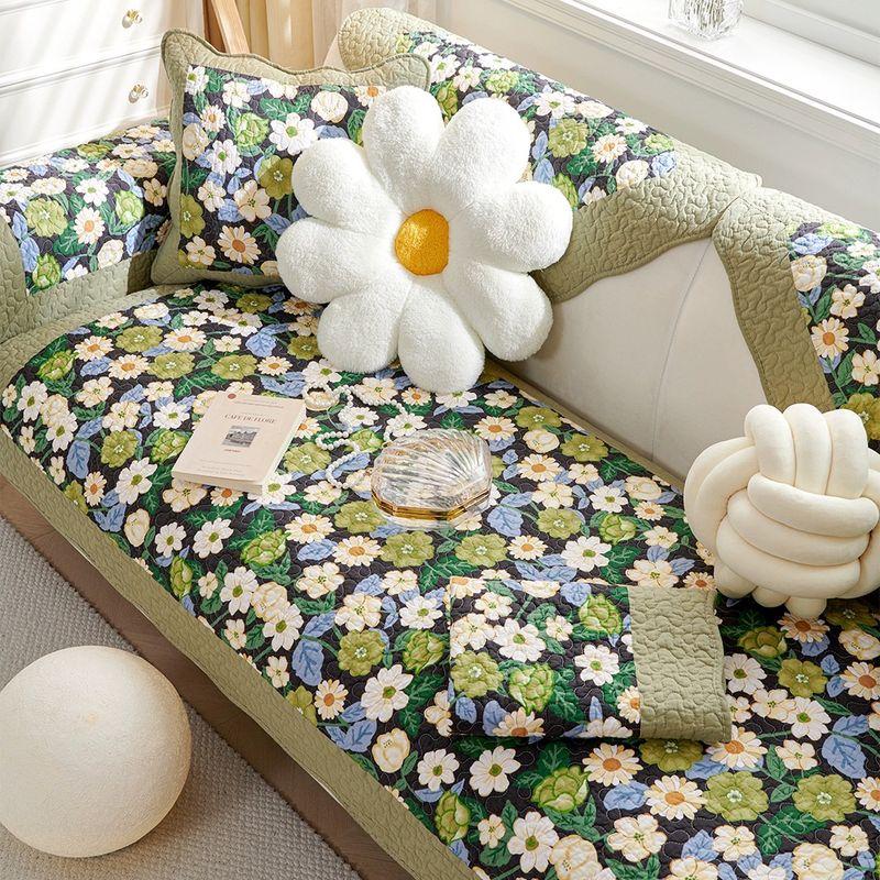 

American Country Cotton Sofa Cushion All Year Round Neutral Non-Slip Seat Cushions Fabric Pure Cotton Cover Cover Cloth Pastoral Style