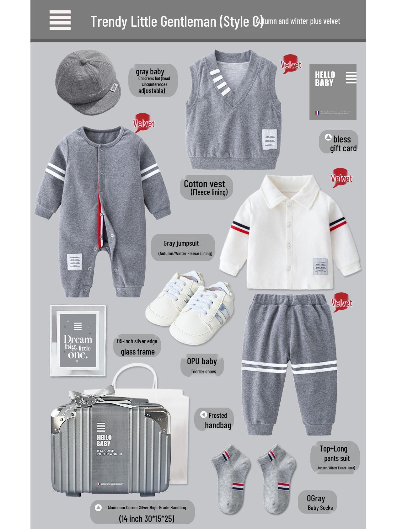 

Набор для малыша «Маленький джентльмен»: Уютный серый осенне-зимний наряд для мальчиков, идеально подходящий для годовалых Size 66 (Approx. 1 to 3 months)