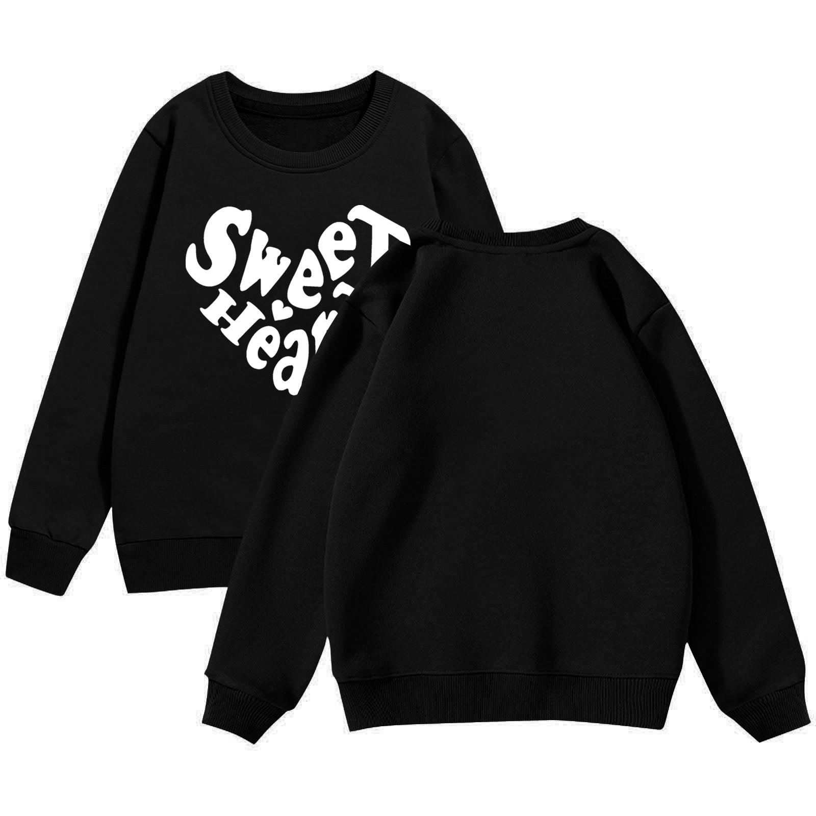 

День святого Валентина Девочки Круглый вырез Пуловеры для детей Печатные детские топы 100 чёрный