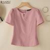 ZANZEA Women Summer Round Neck Casual Short Sleeve Plain Blouse