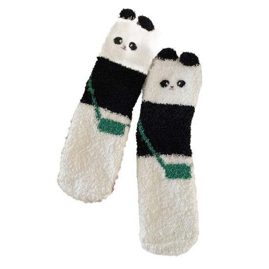 1/5 Pairs Sleeping Socks Cartoon Panda Design Thickened Coral Velvet Warm Winter Socks Mid-Tube Floor Socks