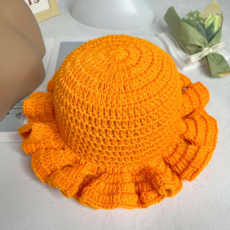 Handmade Crochet Conical Bucket Hat - Ruffled Brim Fisherman Hat for Women, Stylish Sun Protection Cap
