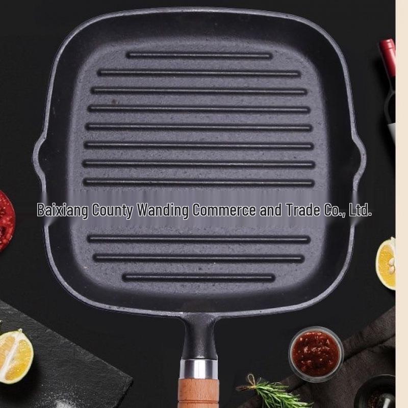 Thickened Non-Stick Cast Iron Flat-Bottomed Striped Steak Frying Pan Default