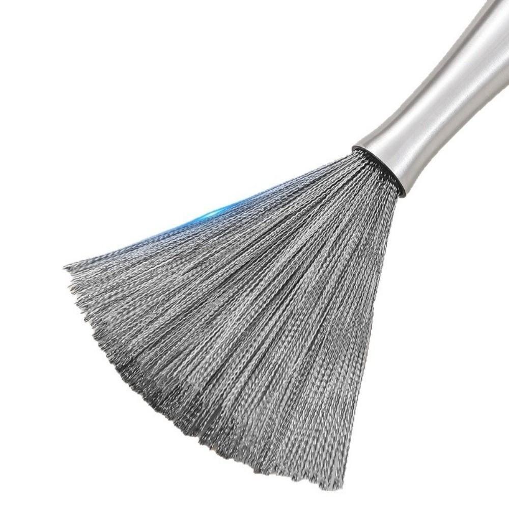 Stainless Steel Kitchen Cleaning Brush Long Handle Anti-Rust Dish Washing Brush One-piece Molded Steel Wire Pot Cleaning Tool