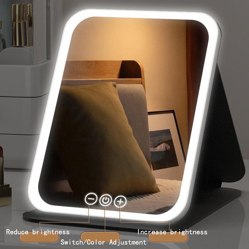 Foldable HD Makeup Mirror Intelligent Touch Control Adjustable Three Color Light LED Cosmetic Mirror Type-c Charging Two Size
