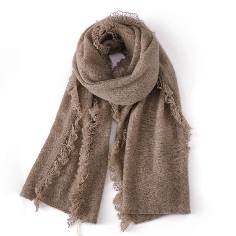 Women's 100% Pure Cashmere Scarf - 2024 Autumn/Winter Korean Style Tassel Knitted Shawl