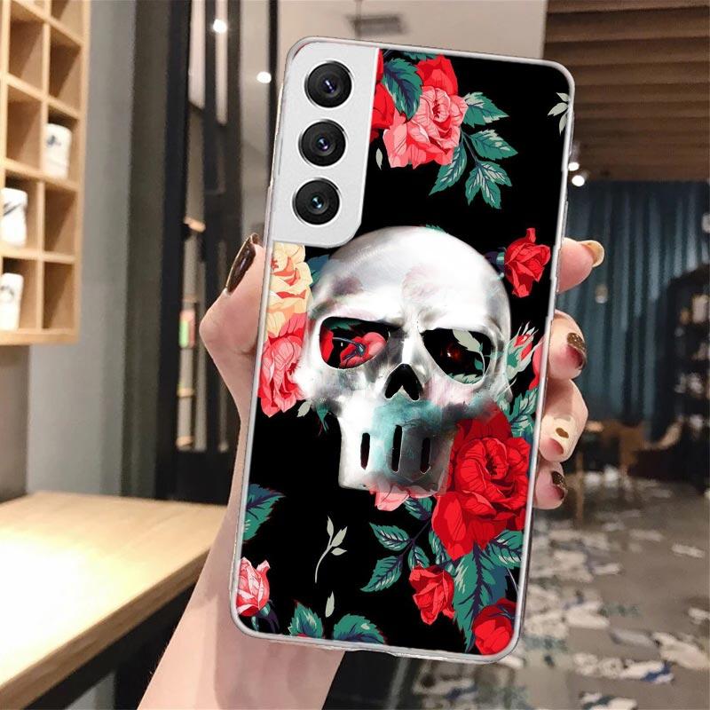 Floral Sugar Skull Flower Soft Phone Case For Samsung Galaxy S24 S23 S22 S25 Ultra S21 Plus S20 FE S10 + S24Ultra Pattern Capa S