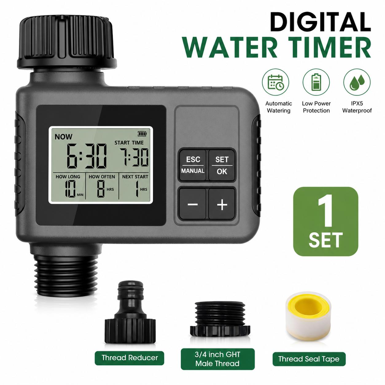 Automatic Water Timer Intelligent Irrigation Watering System Sprinkler Timer Garden Programmer Equipment LCD Display IPX5